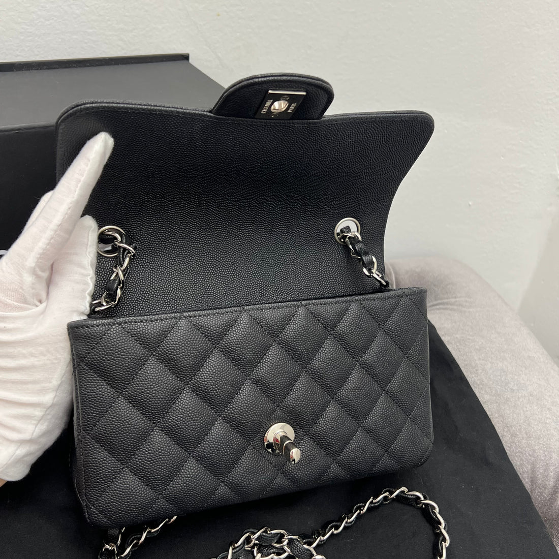 Chanel mini rectangular flap bag online caviar