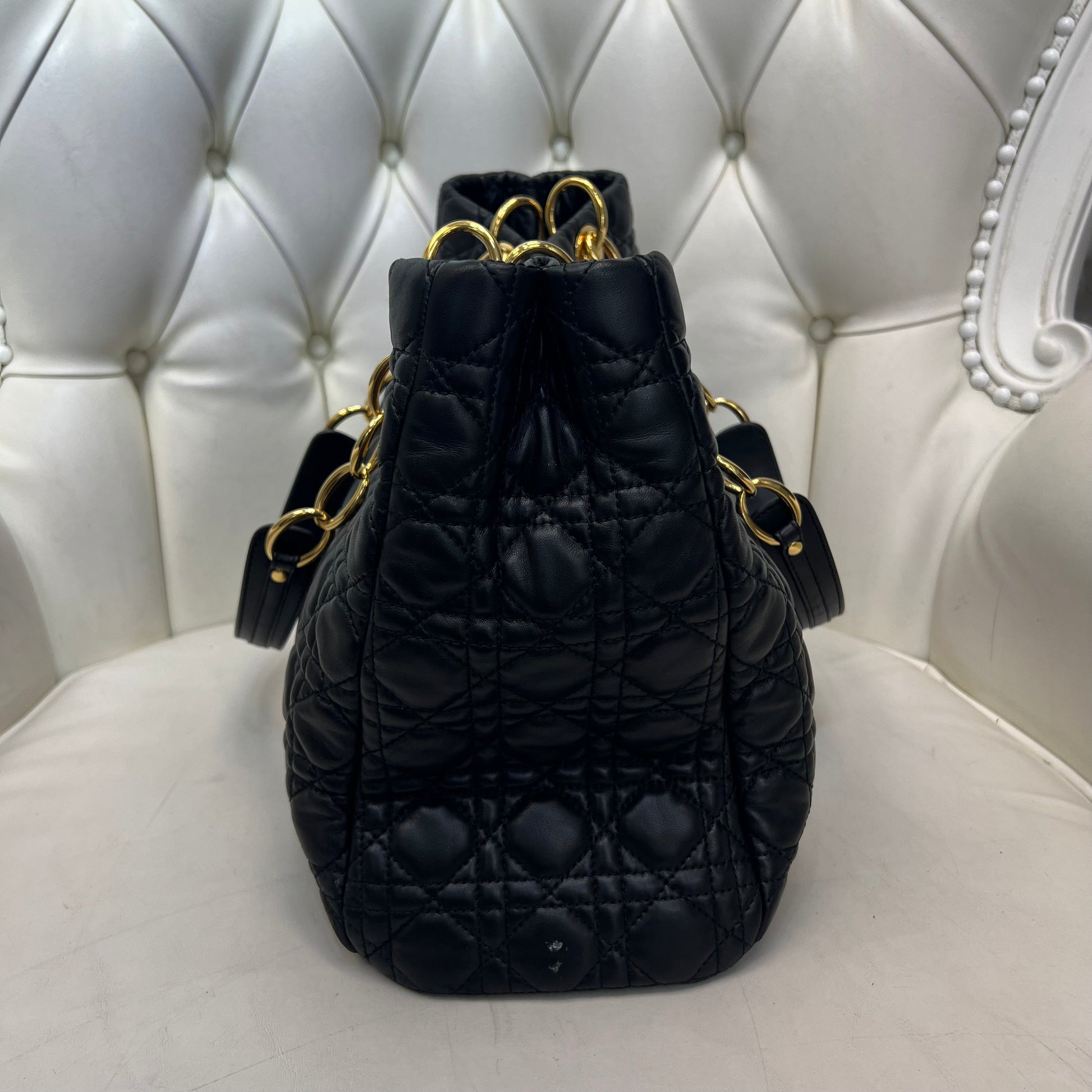 Dior, Bags, Christian Dior Black Quilted Lambskin Bucket Bag