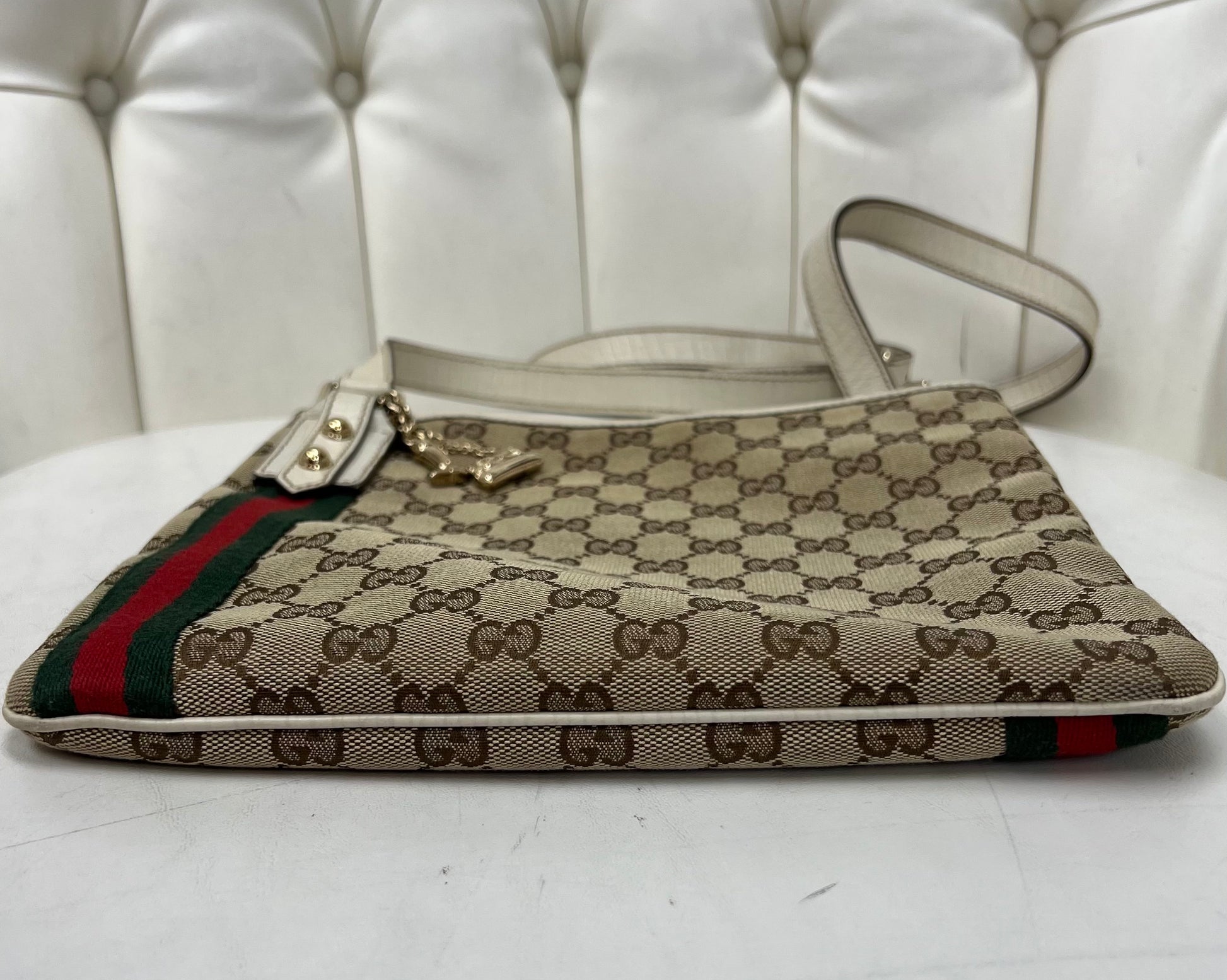 GUCCI Monogram Web Jolicoeur Charms Messenger White 1287371